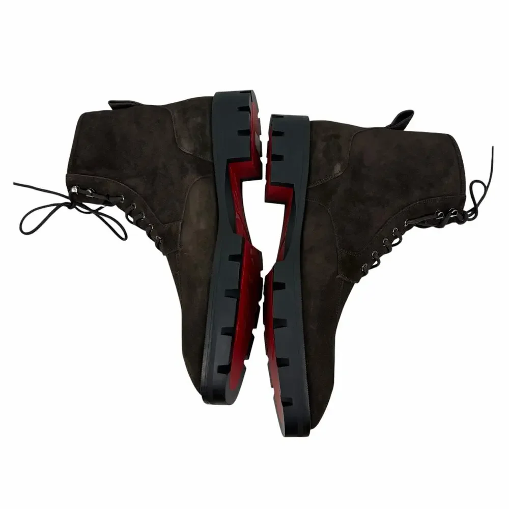 Christian Louboutin Caracolo Lion Suede Lace Up Boots Cafe Brown Size 44
